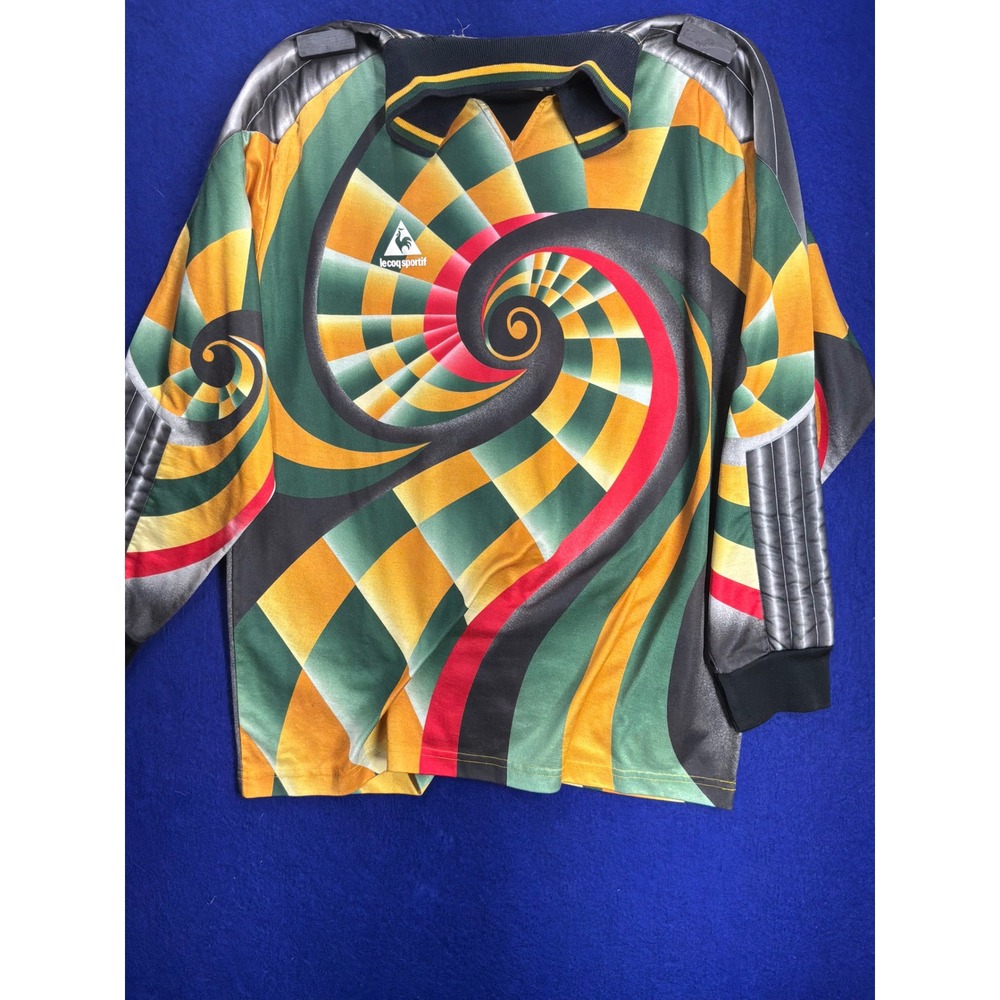 [90s] Mens Le Coq Sportif Goalkeeper Jersey Large Multi Color Psychedelic Spiral